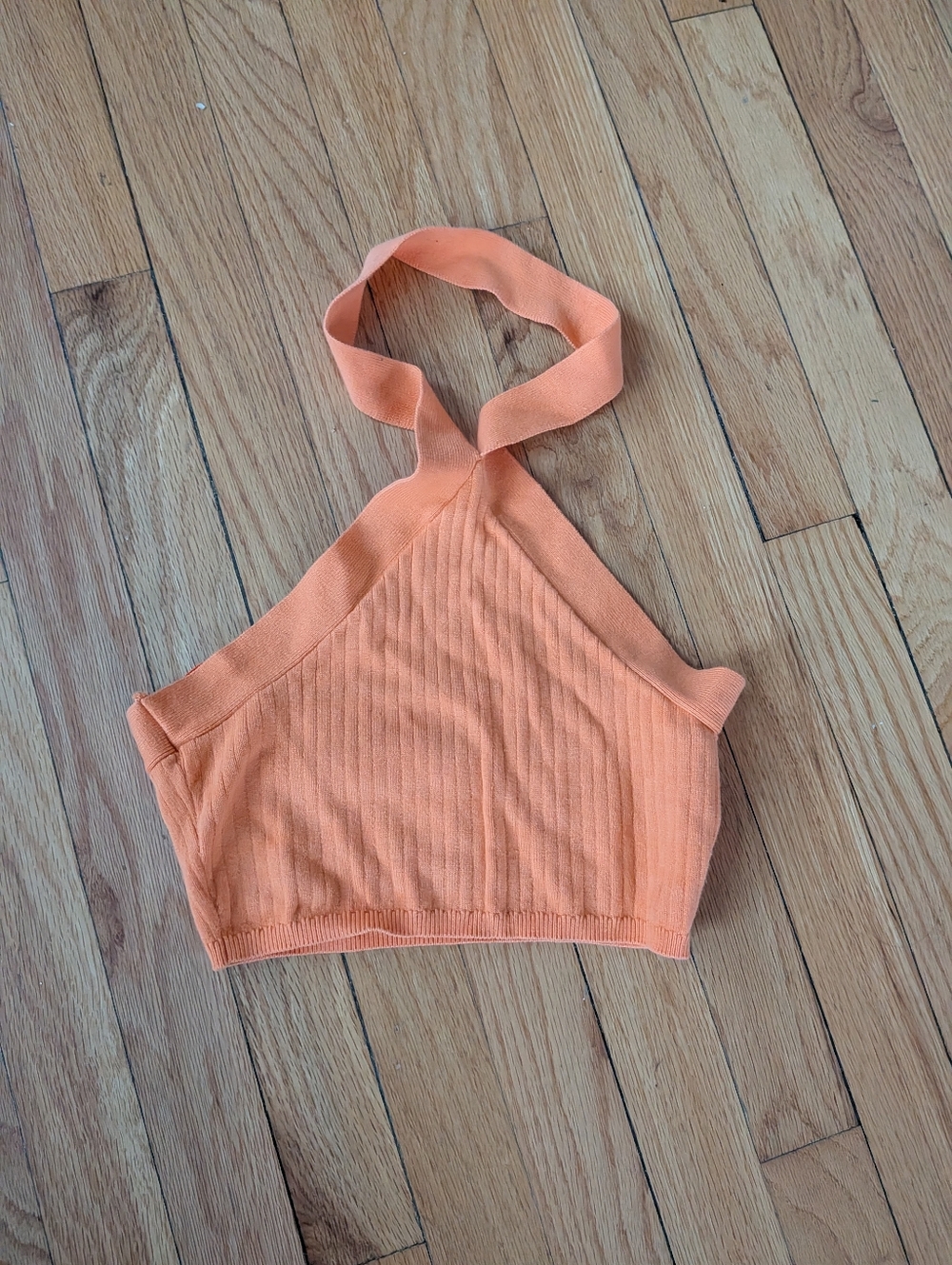 BDG Orange Ribbed Cross-Front Halter Crop Top